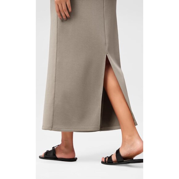 Women's Khaki Back Slit High Waist Casual Long Pencil Modal Soft Maxi Skirt - Picture 4 of 5